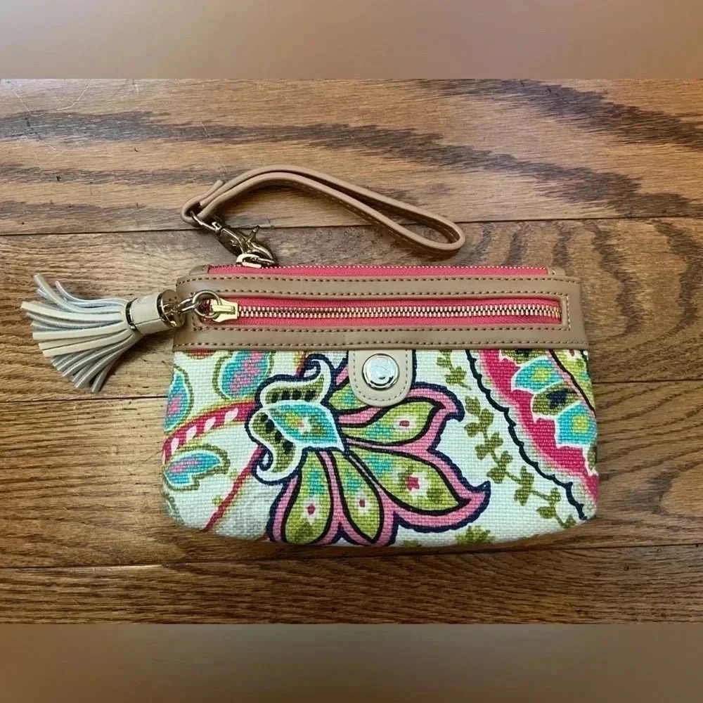 Spartina 449 Paisley with Leather Trim Wristlet Purse